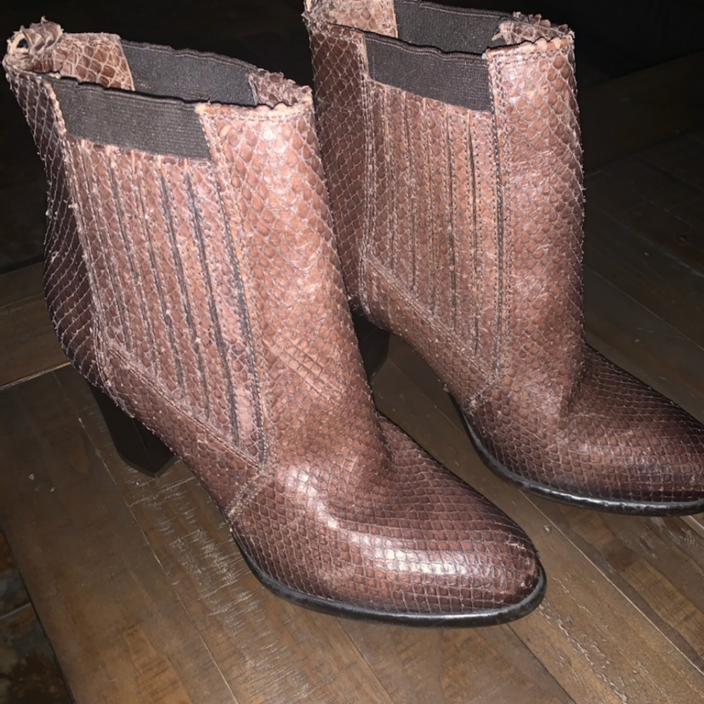 Firenze Textured Python Leather Booties - image 1